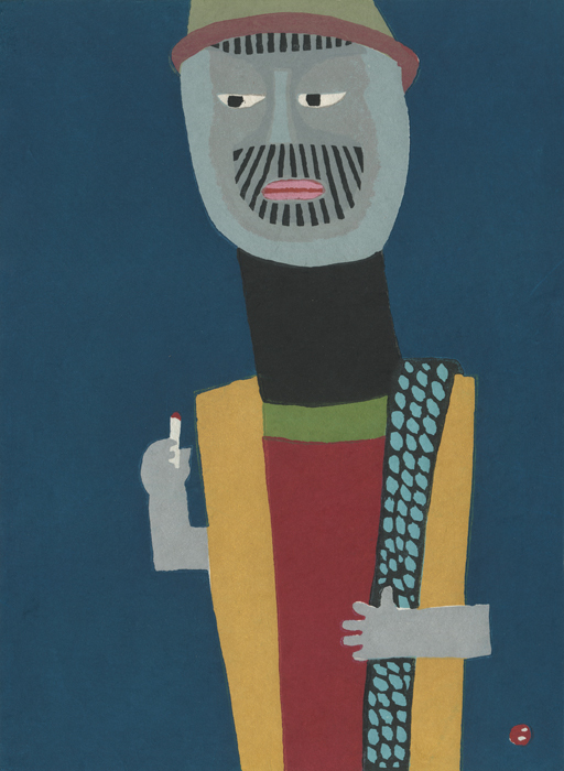 畦地梅太郎 版画 「白い帽子を持つ男」 1972 版画
